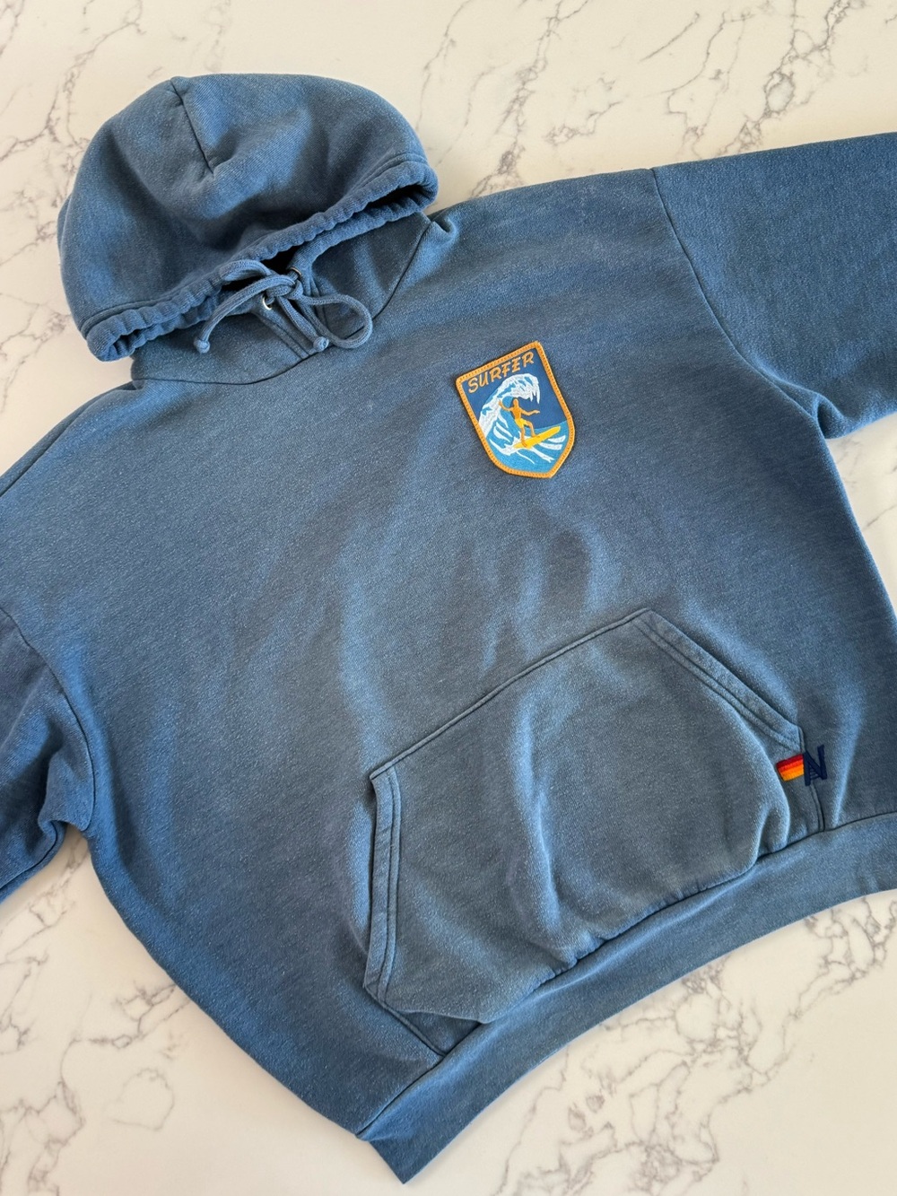 Aviator Nation Surfer Wave Patch Pullover Relaxed Hoodie - Faded Water - Size Sm - Picture 3 of 13